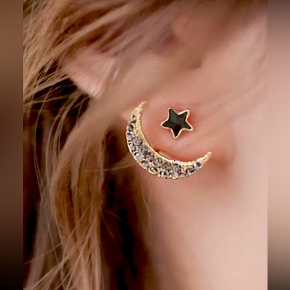 Celestial Two Piece Moon and Stars Jacket Earrings